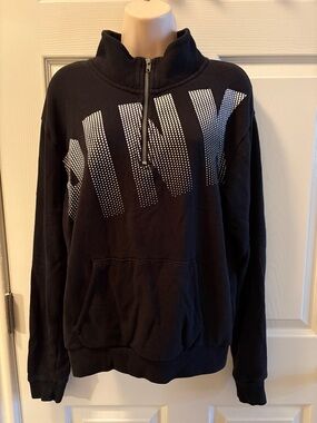 PINK Victoria's Secret Black Half-Zip Sweatshirt with White Studded Logo